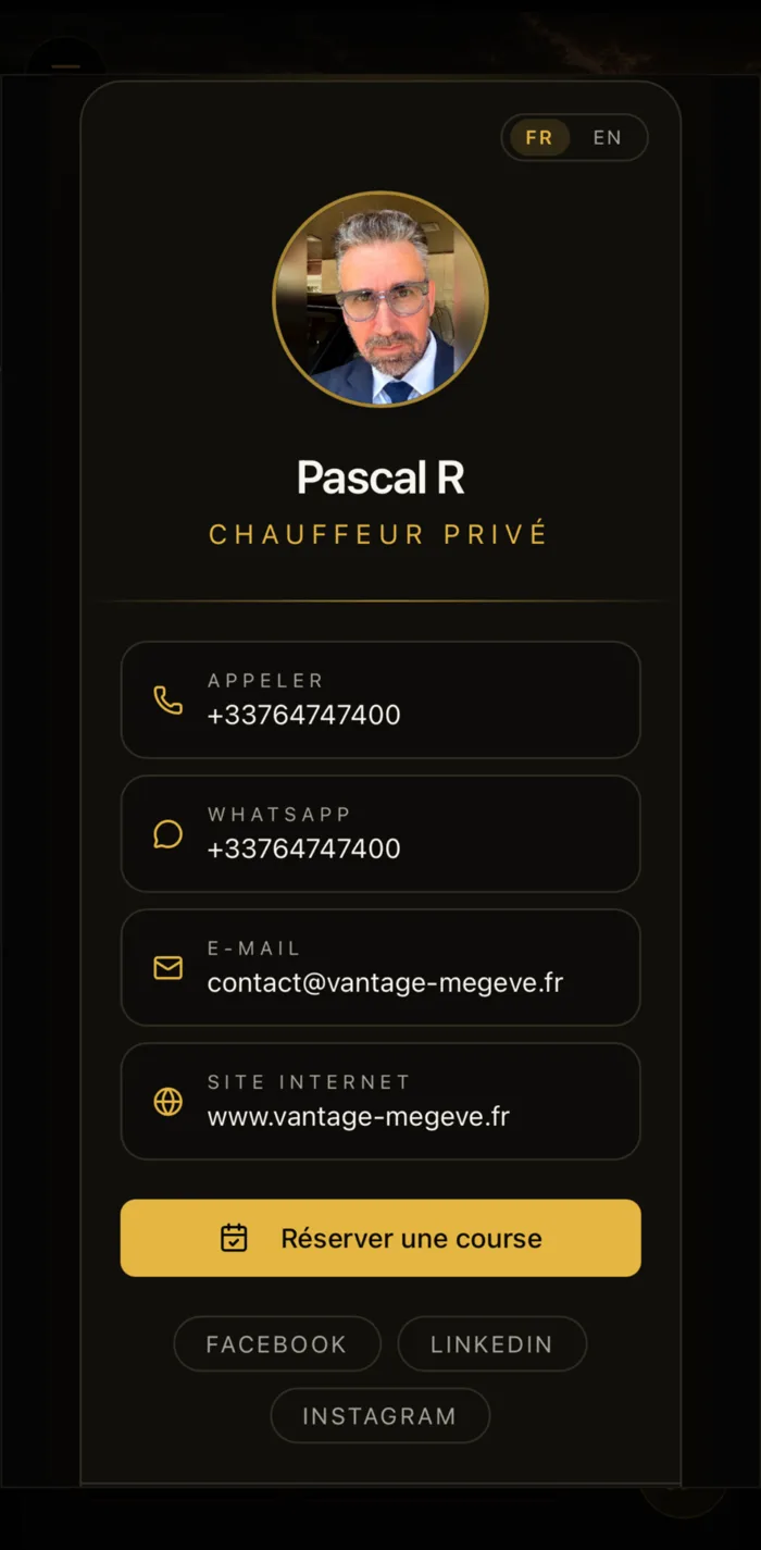 Carte de visite digitale du chauffeur ONYX